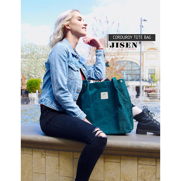 Kordfløyel Tote Bag for kvinner jenter Stor gjenbrukbar bæreveske med innerlomme A-Svart