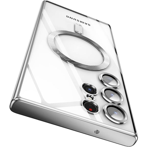 Samsung Galaxy S23 Ultra MagSafe -kotelo kameran linssisuojalla, magneettinen läpinäkyvä kotelo, täydellinen suojaus, pinnoitettu, naarmuuntumaton, ohut ja kevyt suojakotelo