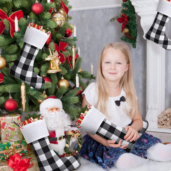 6 Pakke Jule Strømper, 18 Tommer Buffalo Plaid Jule Strømper Store Personlige Strømpe Dekorasjoner for Familie Xmas Feriefest