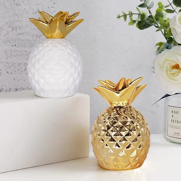Keramisk ananas spargris, dekorativ heminredning, 5,3 x 3,4 tum, idealisk present till barn (guld)