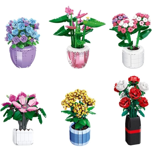 Blombukett byggklossar set, 372 delar Bonsai blommor set, kreativa DIY konstgjorda blommor Bonsai byggleksak (92360)