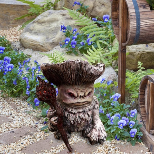 Have Resin Statue, Fairy Mushroom Elf Shaman Shaman Troll Resin Craft Sculpture Udendørs Patio Plæne Veranda Dekoration