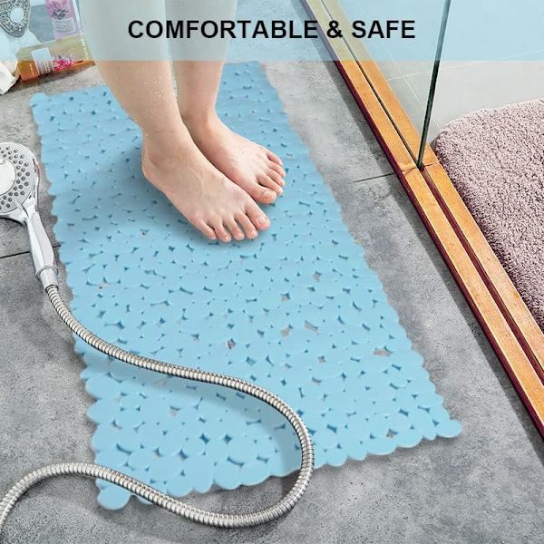 Sklisikker rullesteinsbadematte svart 16 B x 35 L tommer (kun for glatte/ikke-teksturerte badekar) Sikker dusjmatte med dreneringshull, sugekopper for bad
