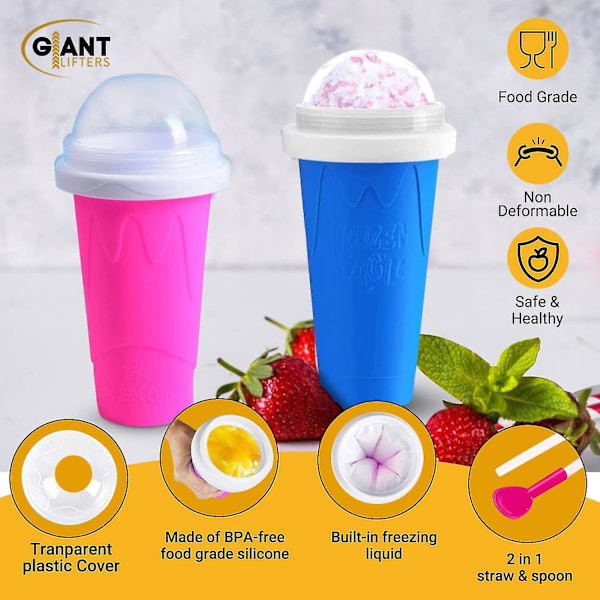 Kryc-Hemmagjord smoothiekopp, en-squeeze iskopp, kylkopp, snabb kylning på sommaren, skaka och pressa kopp blue 301-400ml