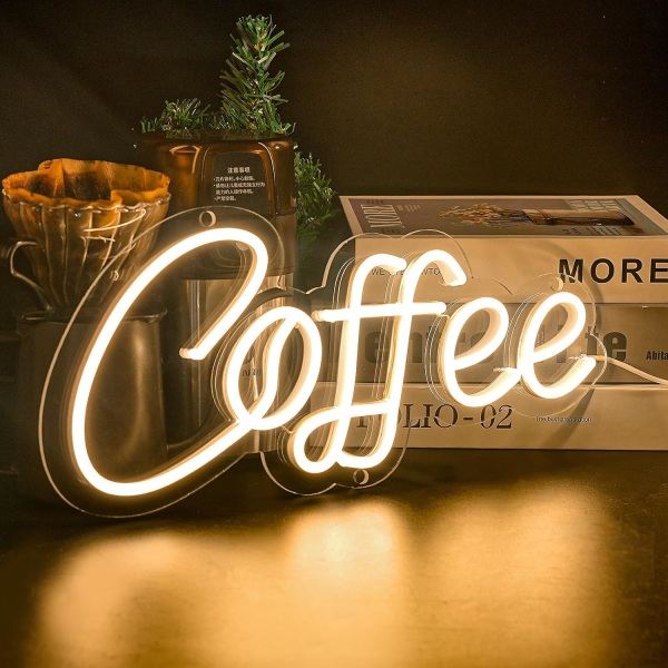 Kaffe LED Neon Skylt, Varm Vit Neon Skylt för Väggdekor, USB-driven Ljusskylt med Strömbrytare för Café, Bar, Kök, Restaurang, Heminredning