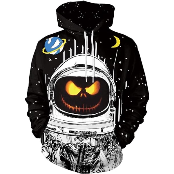 Herr långärmad huvtröja Halloween rolig besättning hals sweatshirt med känguruficka jul flerfärgad 3D-tryck tröja tröja (storlek: XL) Style03 XL