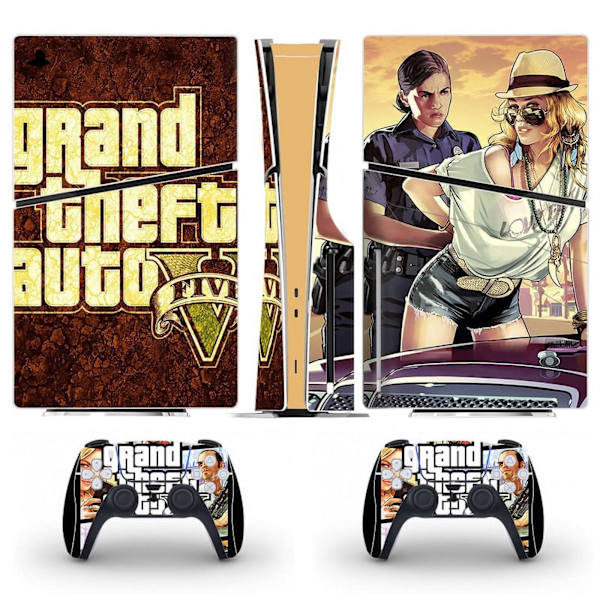 Playstation 5 Slim Ps5 Slim GTA Skin Dekal Och Controller Stickers Set, Reptålig (Disk03) Style09