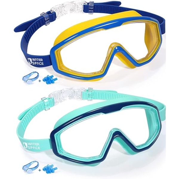 Water Space 2-pack simglasögon för barn pojkar flickor 3-15, brett synfält anti-imma UV-skydd och vattentät