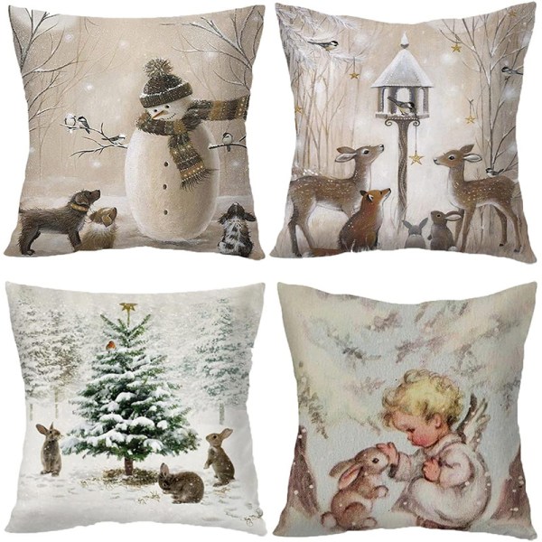 colorlife Jultomte Snögubbe Kuddfodral, 18 x 18 Tum Vintersemester Dekoration för Soffa Soffgrupp 4-pack