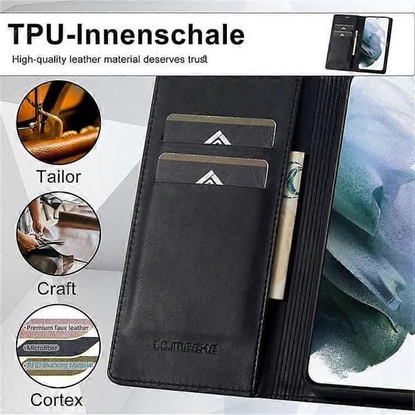 LC.IMEEKE Compatible For Samsung Galaxy S21+ 5G Shockproof PU Leather RFID Phone Case Wallet Stand Auto Closure Magnetic