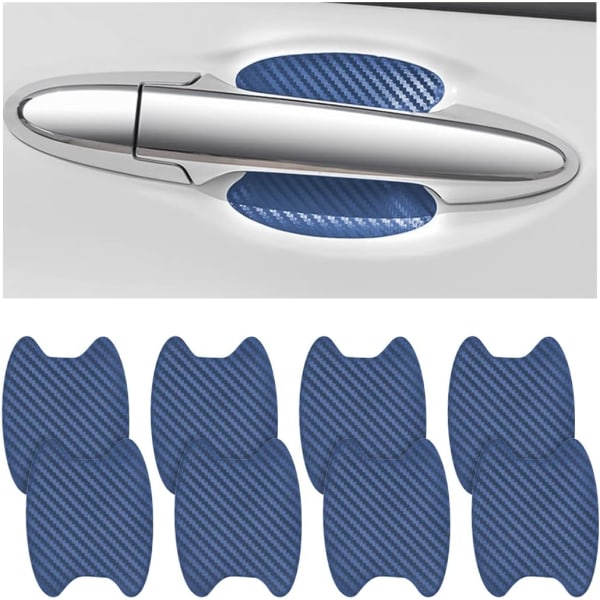 8pcs Car Door Handle Stickers, Carbon Fiber Anti-Scratch Car Door Cup Protectors, Non-marking Automatic Door Handle Protectors(Blue/8pcs)