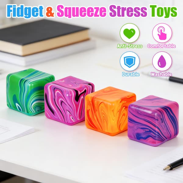 4 stk. Stress Cube Squishies Fidget Legetøj, 2 tommer isterning klemmelegetøj