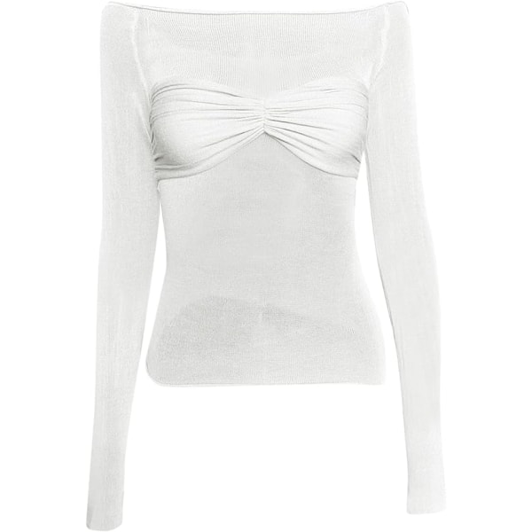 Långärmad tröja dam Basic Crop Top Fashion 2024 Baslager Stretchy Slim Fitted Y2K Tops Mesh Sheer Tshirt (vit, L) white L