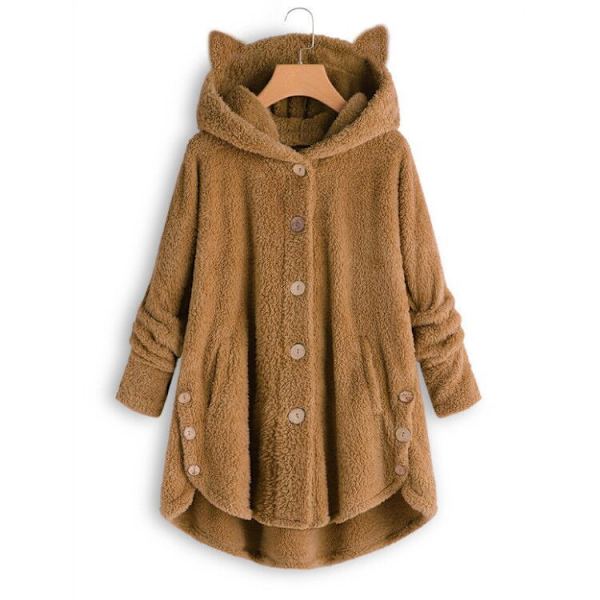 Naisten Trendikäs Epäsäännöllinen Yksivärinen Takki Plussahupun ja Kissankorvilla Ginger 2XL