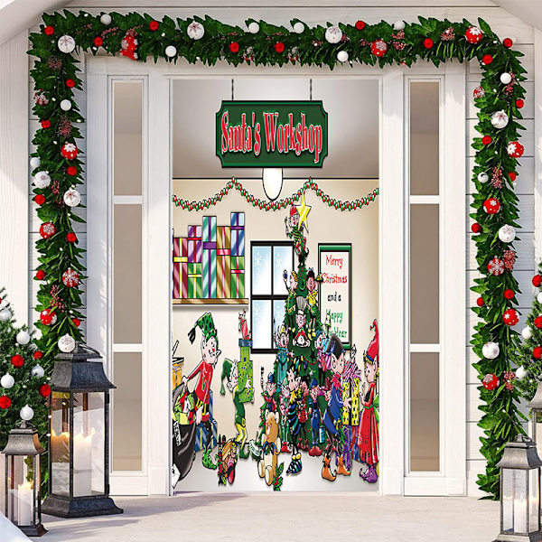 Glædelig Jul Dørbetræk Juleophæng Banner Julemand Dørbetræk Klud Polyester Jule Dørbetræk Jule Dørdekorationer, 70,9 x 35,4 Tommer