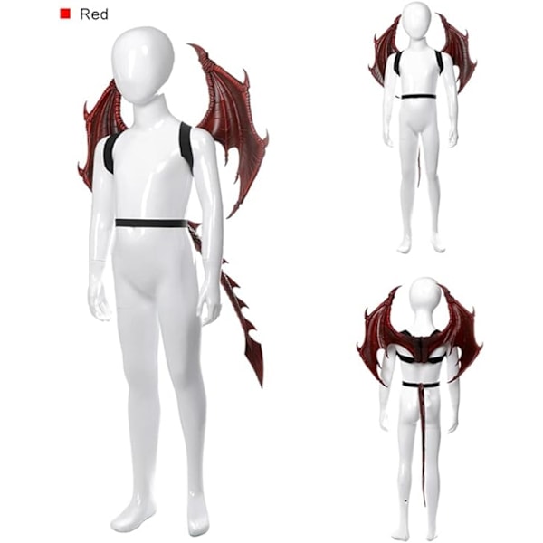 Lohikäärmeasu lapsille pojille ja tytöille, CRTEPST Lohikäärmeen siipi, häntä, naamiosetti, Halloween-dinosauruksen cosplay-setti lapselle (punainen)