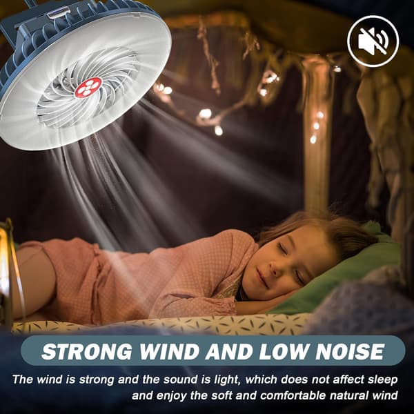 Vegena Campingventilator med lys, LED Campinglys med ventilator, Loftventilator med belysning Bærbar USB Genopladelig Campingventilator Campinglanterne til Camping