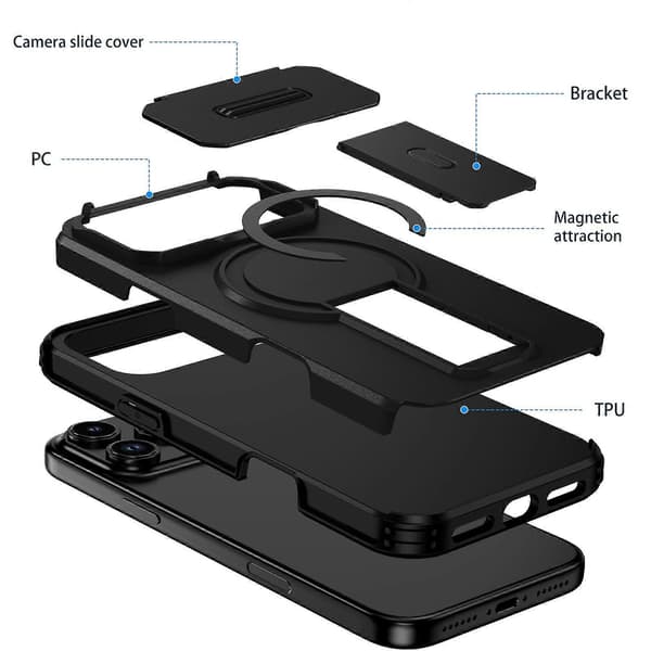 2-i-1 magnetisk flip-deksel med stativ og støtsikkert etui kompatibelt med iPhone 17 Air