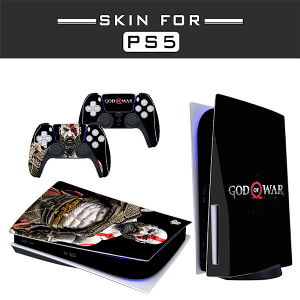 Klistremerke til PS5 - Kompatibel med PS5 - Deksel for å tilpasse konsollen - Fjernet vinylfilm - Matt satin HD-kvalitet (Disk, god of war01)