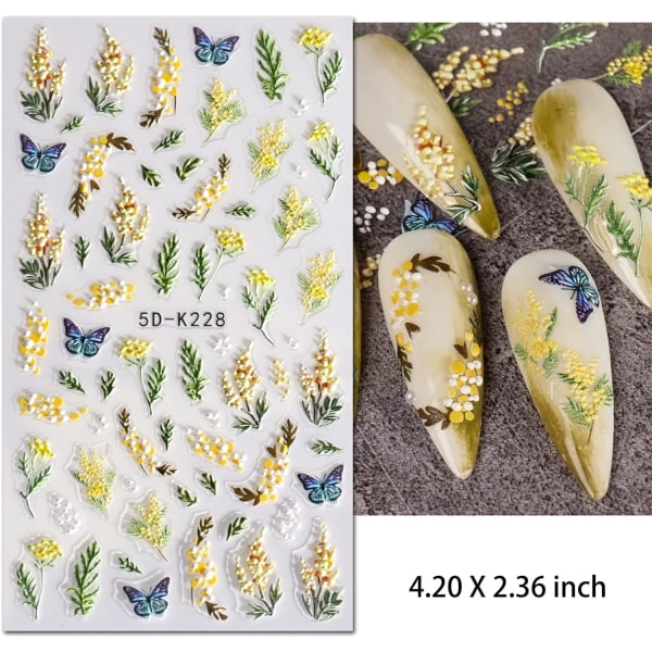 5D Nagelklistermärken med präglade blommor för Nail Art Supplies, Självhäftande Nail Art Stickers med White Daisy Leaves Designs