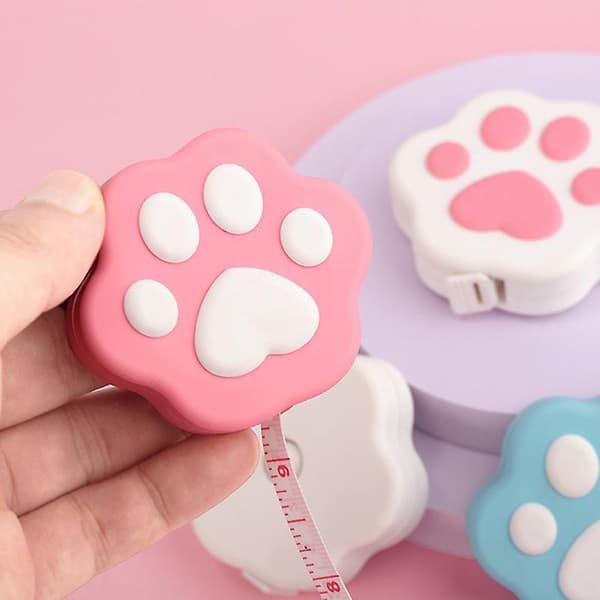 Mini Kattfot-formad Infällbar Kroppsmåttband med Tryckknapp Infällbar Kropp Rosa Pink 1pc