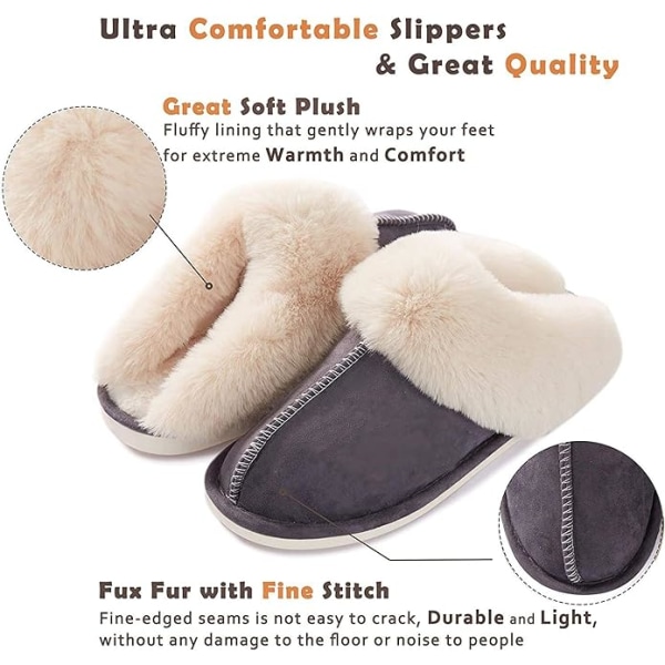 Hussko til kvinder og mænd, Fuzzy Fluffy Memory Foam Slip-on Hjemmesko Anti-Skridsikker Super Varme (Størrelse: 9-10)