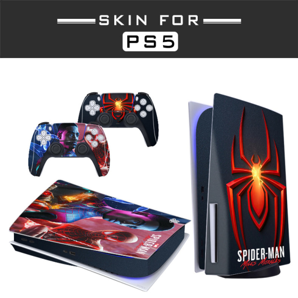 Adhesive Skin-kompatibel för PS5- Cover för att anpassa den konsolavtagbara vinylfilmen - Matte Satin HD Quality (Disk, Spiderman Miles Morales03)