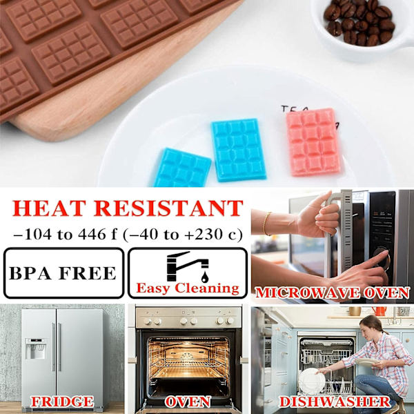 2 stk. silikone adskillelige chokoladeforme, silikone firkantede forme, non-stick slik chokoladebar forme, genanvendelige slik protein silikone chokoladeforme