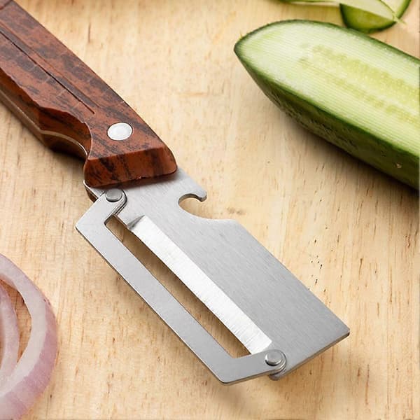 Ny sukkerrørskreller i rustfritt stål, 2-i-1 skreller og flaskeåpner wood 2pcs