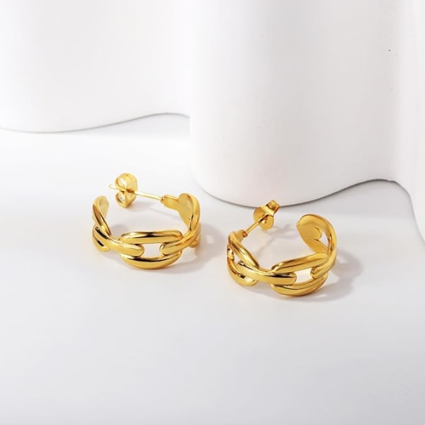 gold handmade Chain buckle women hoop earrings,hypoallergenic and various styles,perfect for birthday parties,Christmasand gift giving(Chain shaped)