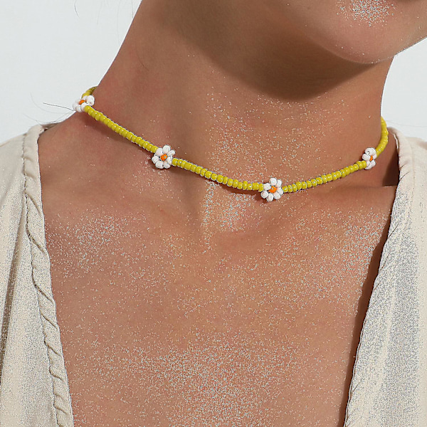 Färgglada Pärlor Blomster Choker Halsband För Kvinnor Flickor Boho Choker