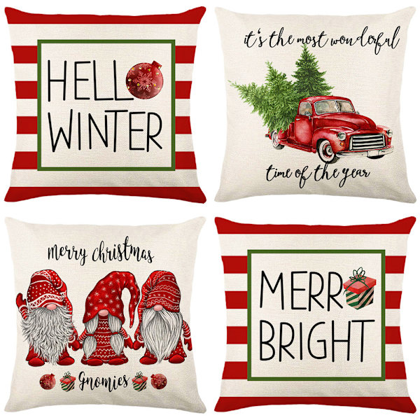 Jul kuddfodral jultomten snögubbe kasta kuddfodral glatt ljust låt det snöa kuddfodral, 18 x 18 tum, 4-pack