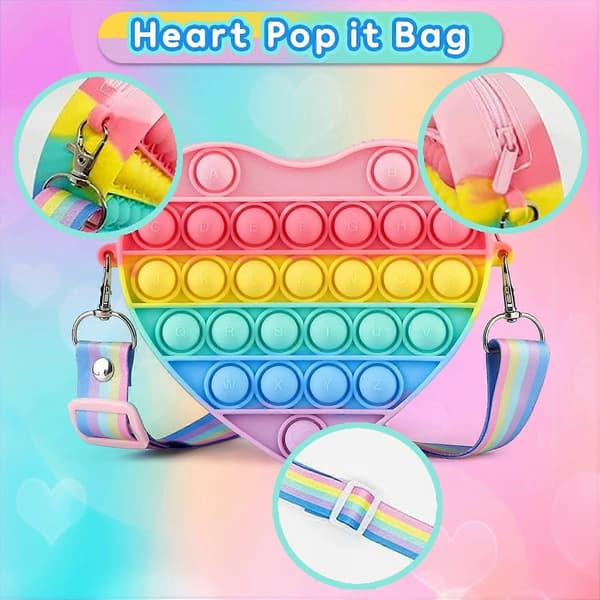 Jenter og barn hjerteformet Pop it-veske (farget), gadget skulderveske