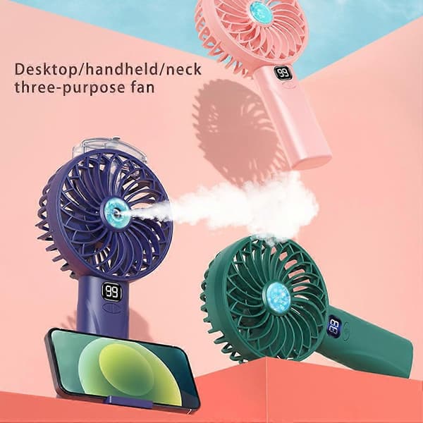 Vifte USB Håndholdt Bærbar Oppladbar Spraymoduser Kjølende Batterigaver Light Blue