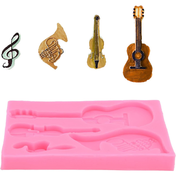 Guitarformet fondantform, silikone musik slikforme lyserød chokoladeform guitar isterningbakke til kagebagning dekoration