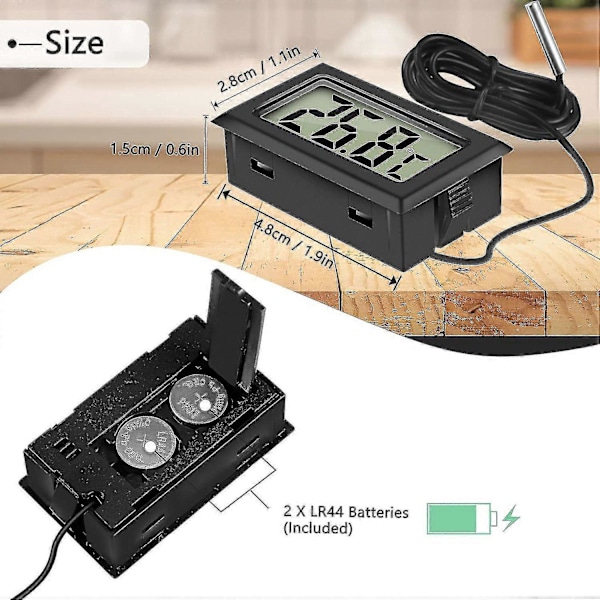 Mini Digitalt LCD Termometer Temperatur med Temperaturprobe Sensor Tester til Køleskabe Frysere Akvarium (2x Sort 2x Hvid)