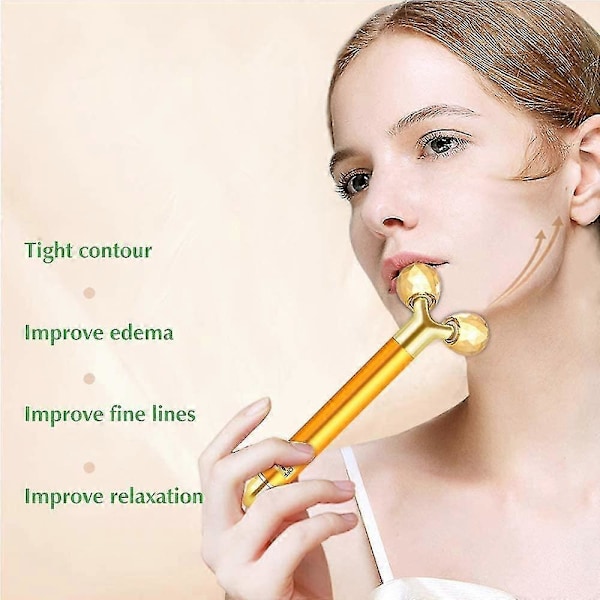 2 I 1 Elektrisk Ansigtsmassager Beauty Stick 24k Guld Ansigtsmassager, 3d Rulle Og T-formet Ansigtsrulle Massager