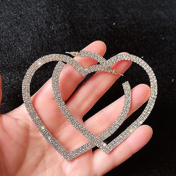 Stora Hjärta Kristall Högörhängen För Kvinnor Bijoux Geometriska Strass Statement Smycken Presenter Guld
