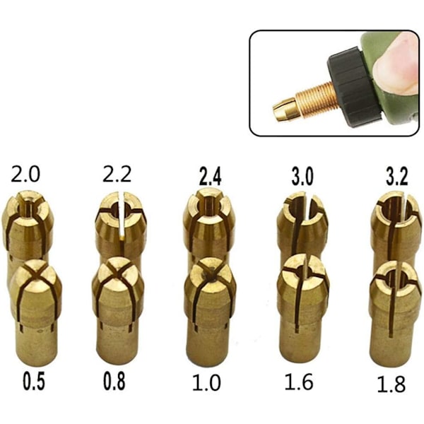 10 st mässingschuckar borrchuckar 0,5-3,2 mm tillbehör för Dremel roterande verktyg skaft 4,3 mm