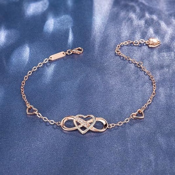 Damearmbånd 925 Sterling Sølv Infinity Hjerte Hvidguldbelagt Diamant Justerbar Armbånd Bedste Morsdagsgaver til Kvinder Piger