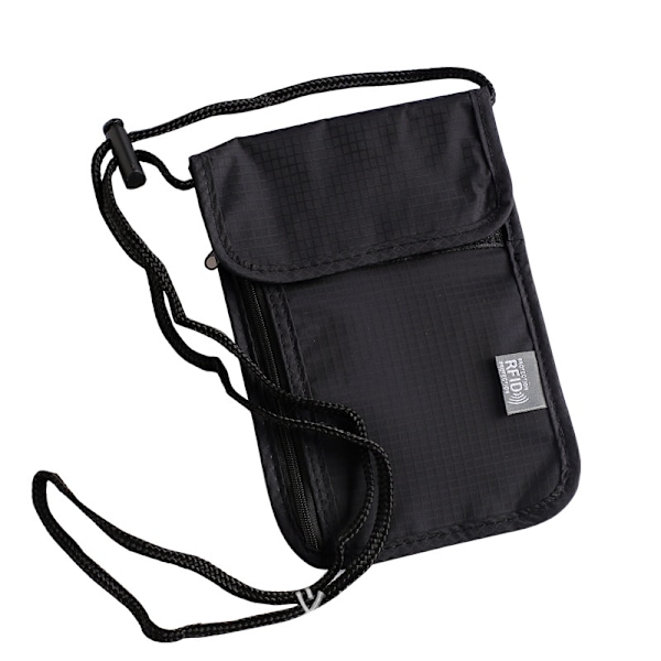 Halspose med brystlomme med RFID-beskyttelse, nylon brystlomme, vandtæt og let, unisex rejsetaske Tyverisikret paslomme Black