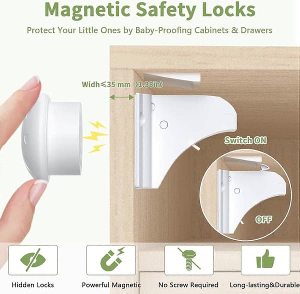 4-pack babysäkra magnetiska skåplås, ingen borrning, enkel installation