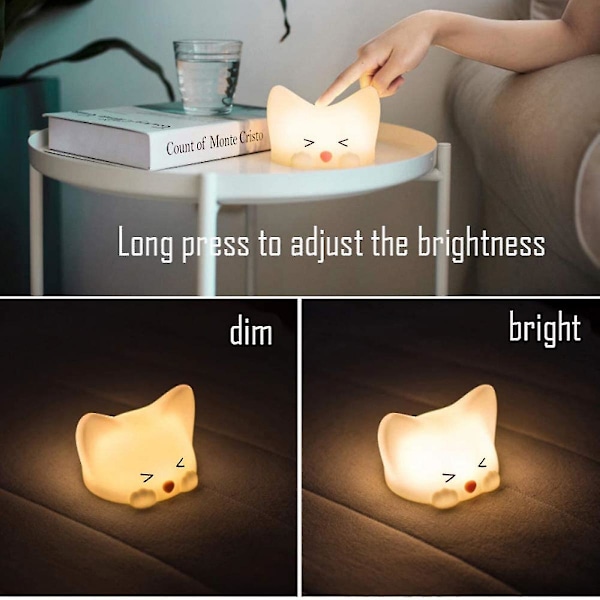 LED Barnlampa för Barn, Söt Katt Mjuk Silikon Babylampa Vardagsrumslampa Korridor Dekoration Liten Nattlampa Semesterlampor USB Laddningsbar