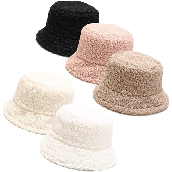 Vinter Plys Fuzzy Bucket Hat Kunstig Pels Shearling Fiskerhatte til Kvinder