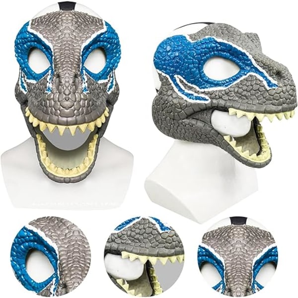 Dinosauriemask, med öppningskäke Realistisk struktur och färg Dinosauriehuvudbonader Latex Halloweenmask för Dress Up Cosplay Party Jul Barn Vuxen