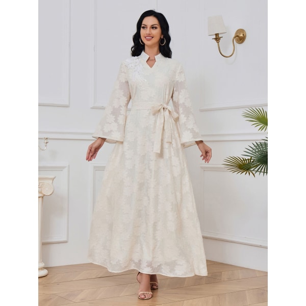 Jacquard Modestil Muslimsk Robe Elegant Robe Elegant Klänning (Aprikos, L) Apricot L