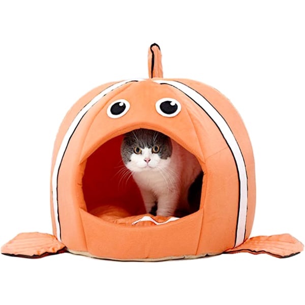 Orange pet bed with a cushion and a warm dog bed, cat bed small cat and dog cave comfort bed, removable pet bed 12.6in