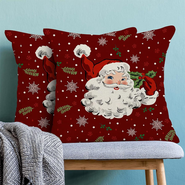 Jul kuddfodral 18x18 tum set om 2 röd tomte snöflingor dekor kasta kuddar vinter jul semester utomhus kuddfodral