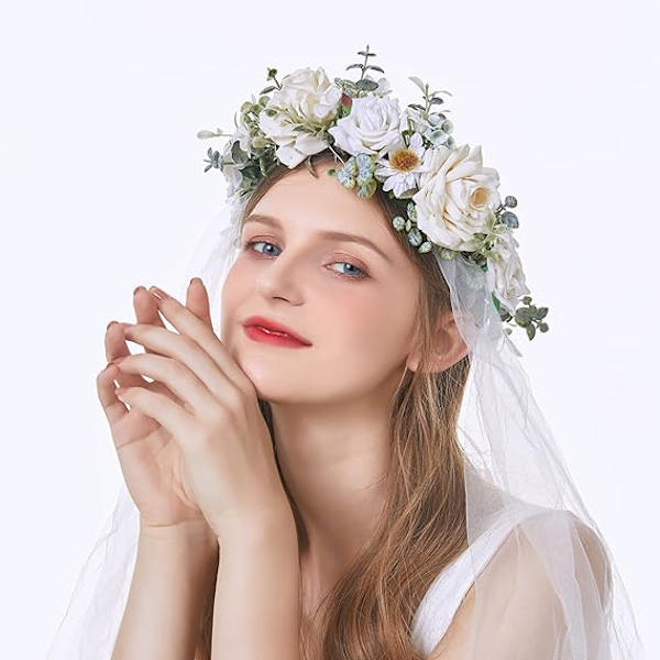 Justerbar Blomster Hovedbånd Blomsterkrans Krone Halo Hovedbeklædning Bryllup Festival Fest