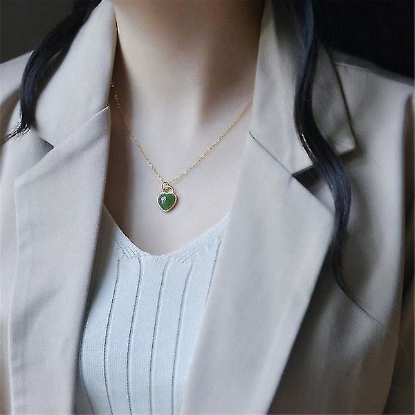 925 Sterling Silver Kedja Krage Halsband Kvinna Present Högkvalitativ Grön Jade Hjärta Hänge För Kvinnor Smycken